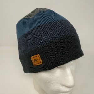 Turtle Fur Mens Blue Grey Striped Fleece Lined Wool Blend Knit Beanie Hat